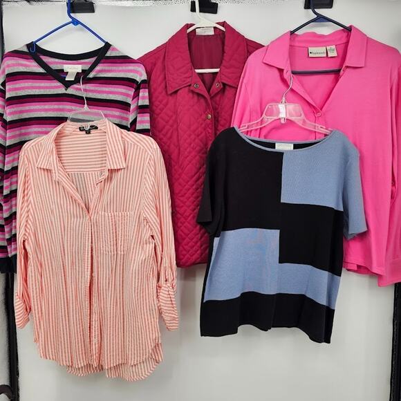 5 Ladies Sweaters & Tops Size XL Blue Pink Red Long Sleeve Button Up Casual Lot - Picture 1 of 16